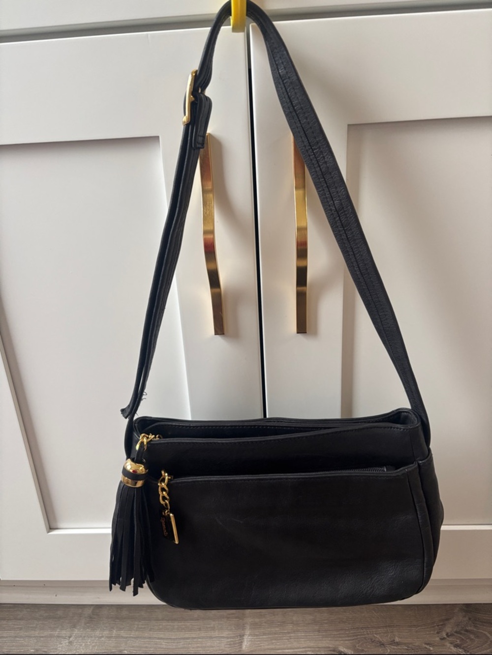 Classic Black Leather Shoulder Bag with Tassel